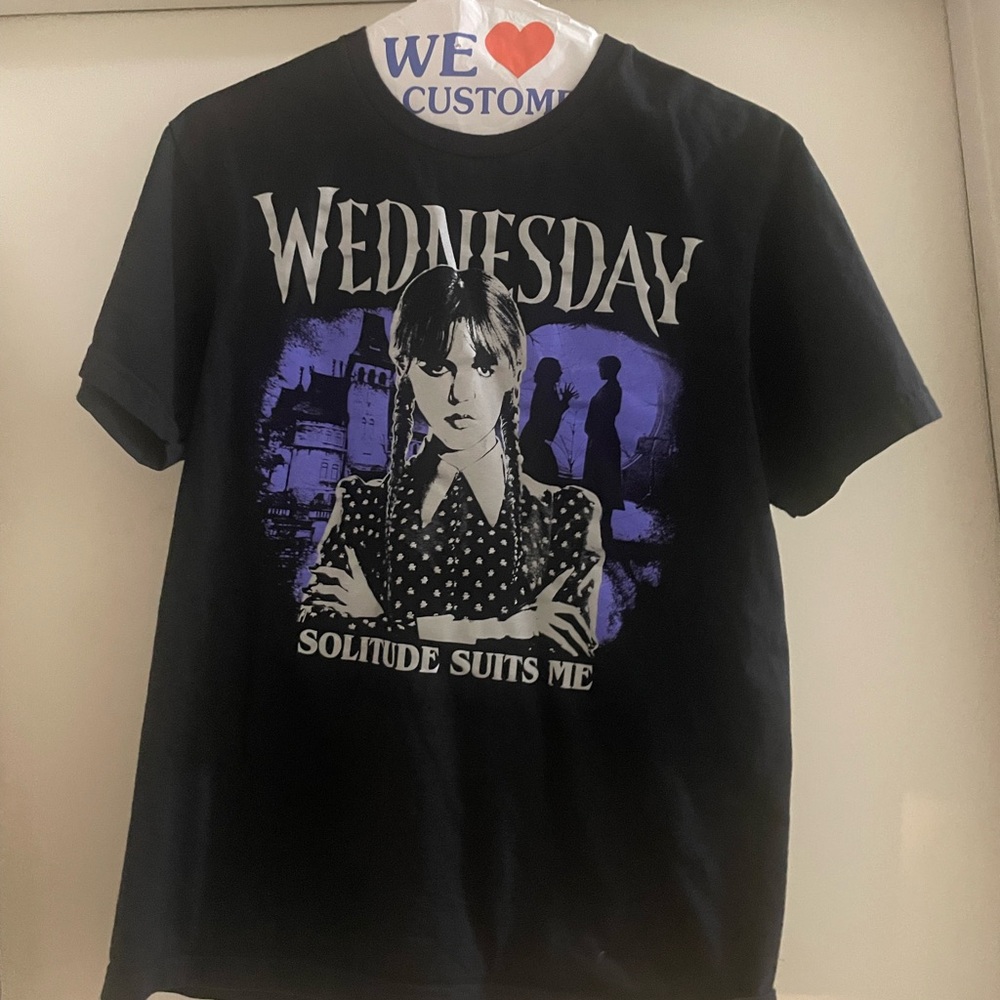 Men’s sized Black Graphic T-Shirt with Wednesday Design
